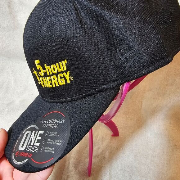 5 Hour Energy One Touch Seam Free Hat Outdoor Cap Black M/L Brim Sticker - Picture 3 of 6